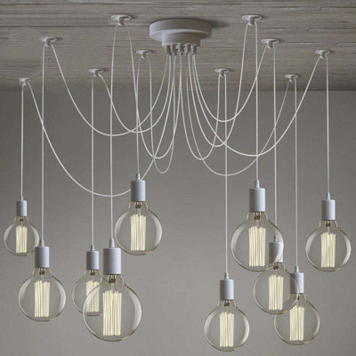Minimalism Style Diy Spider Chandelier Industrial 10 Bulbs Pendant Light In White