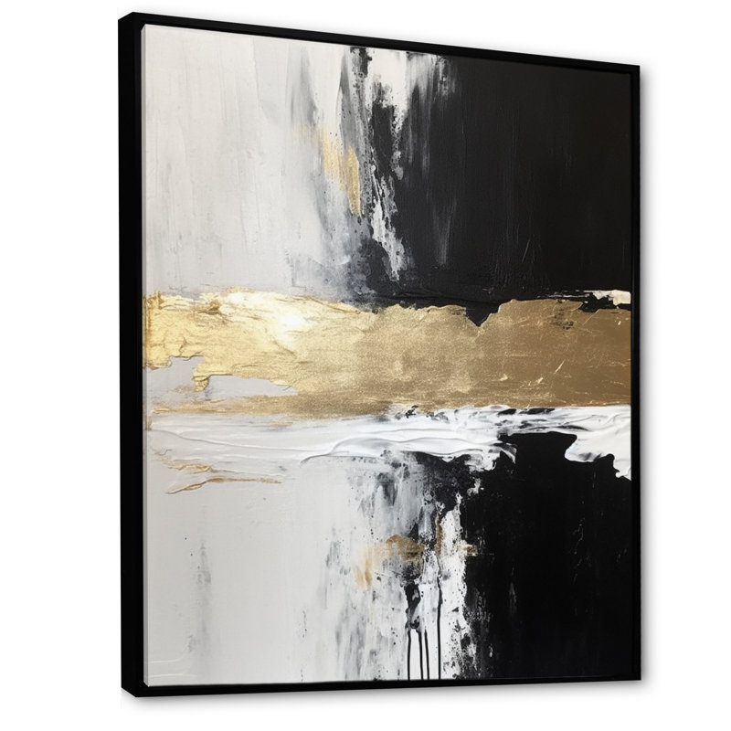 Dimensions horizontales abstraites or noir - reproductions d'art sur toile, 20" H x 12" W, Cadre flottant noir
