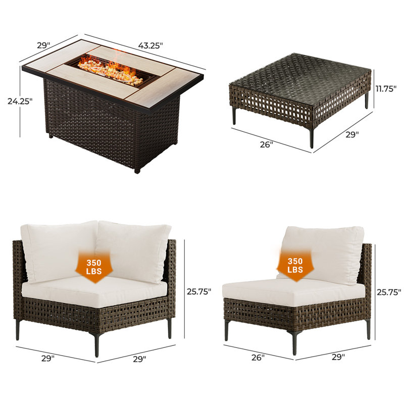 Ensemble de conversation d'extérieur pour 8 personnes avec table de foyer Mcbain, Beige