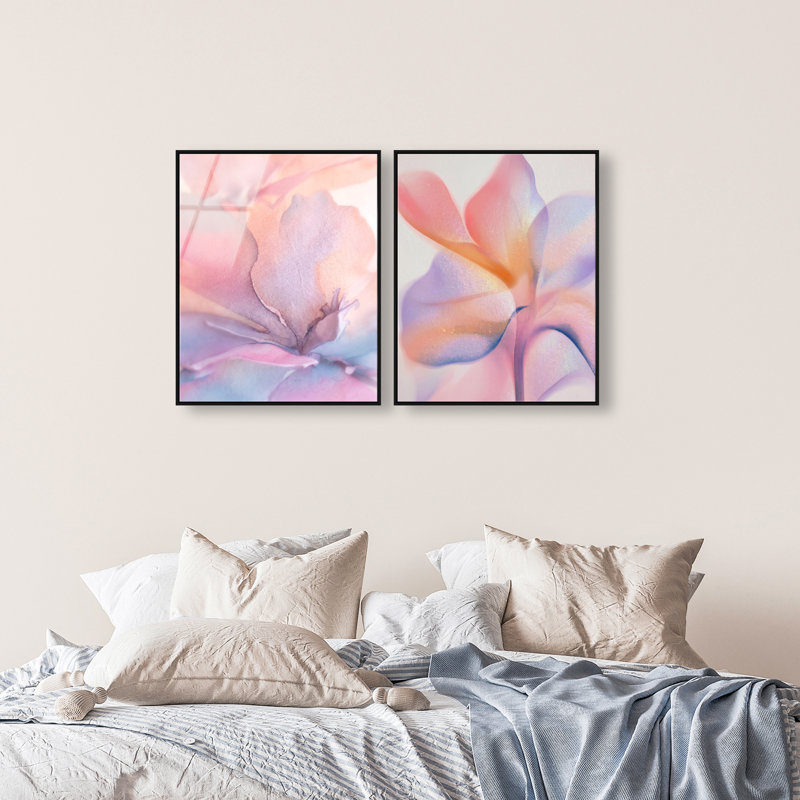 Watercolor Petals Set, 25"H x 21"W, Black Floater Frame