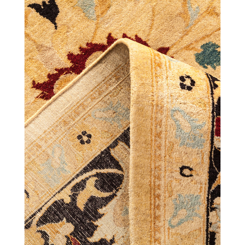 Tapis unique en laine noué à la main bleu marine / ivoire New Age 10 pi 2 po x 13 pi 9 po Bearrow Mogul