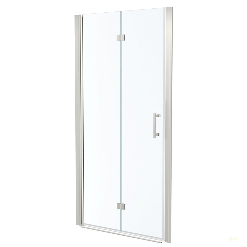 32"W X 72"H Fold Frameless Shower Door With Tempered Glass, Brushed Nickel