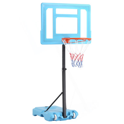 Poolside Basketball Hoop Stand, 36.5"-48.5" Height Adjustable Portable Hoop System W/ Clear Backboard & Fillable Base For Whole Family, Blue, Black, Red