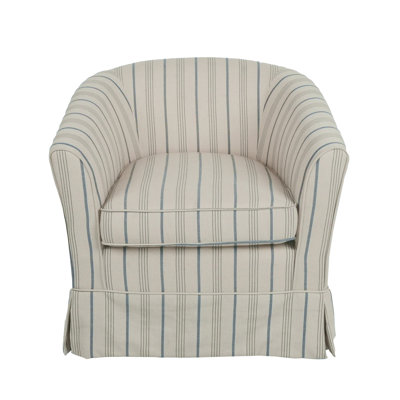 Fauteuil demi-tonneau rembourré à rayures verticales, fauteuil d'appoint à jupe avec coussin amovible pour coin lecture