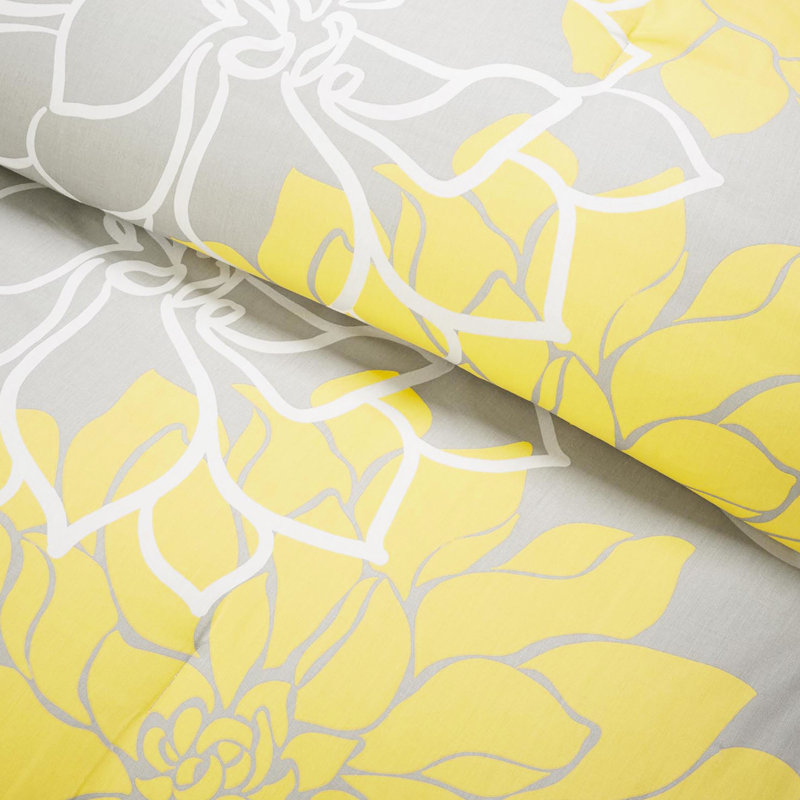 King Comforter Taupe Grey/yellow, 200tc Cotton With Machine Washable Fabric Grey/yellow Bed Filling, Yellow/Gray