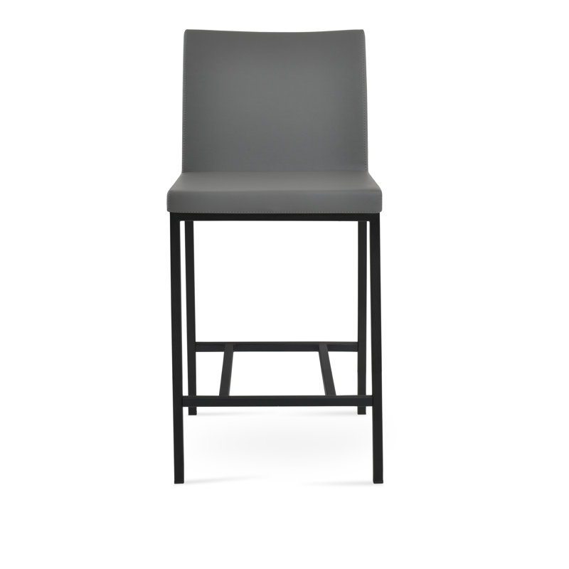 Tabouret Aria, Tabouret de comptoir (siège d'une hauteur de 24 p, Noir, Similicuir gris PPM