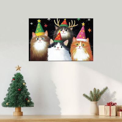 Grand Abiella Decor - peinture de chat festif, impression d'art rétro des Fêtes pour le salon, la chambre, la cuisine, la salle de bain, prêt à être suspendu, 24 po x 36 po