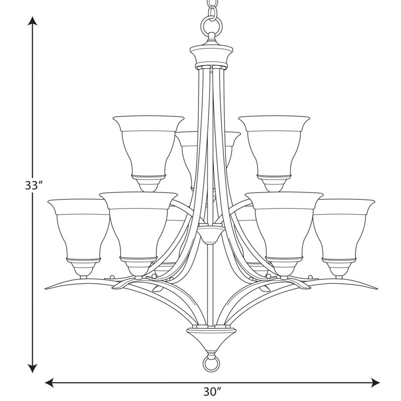 Lustre 9 lumières à abat-jour Wanette, Bronze antique