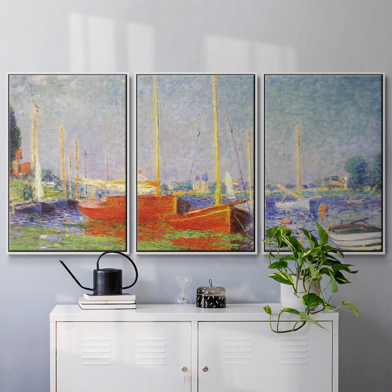 Monet, reproduction sur toile 3 pièces, H 40 po x l 78 po x P 2 po, Blanc