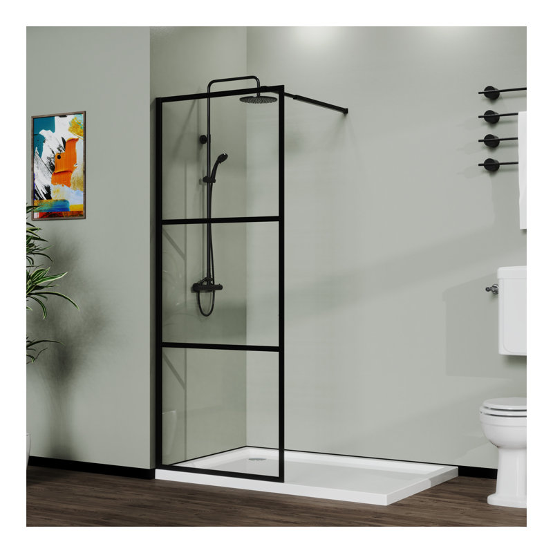 Goodyo 34" Shower Screen Door Walk-in Wet-room, Black, 3-panel Style
