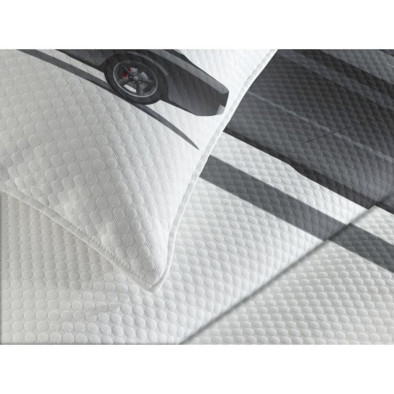 Gray Quilted Queen Bedspread Set with Car Design