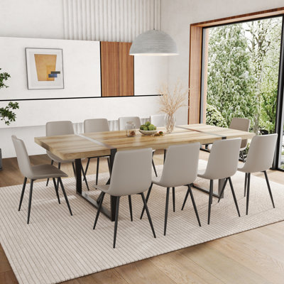 Ensemble de table de salle à manger 87 pouces en bois avec chaise rembourrée en similicuir