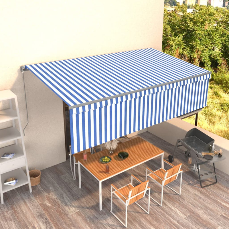 Dakota Fields 500cm W x 300cm D Fabric Cover Retractable Patio Awning, Blue/White