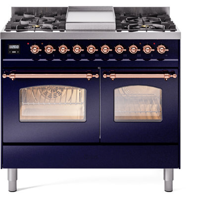 ILVE Nostalgie II Series 40 inch Dual Fuel Range with 6 Sealed Burners, Griddle (Glass Door)