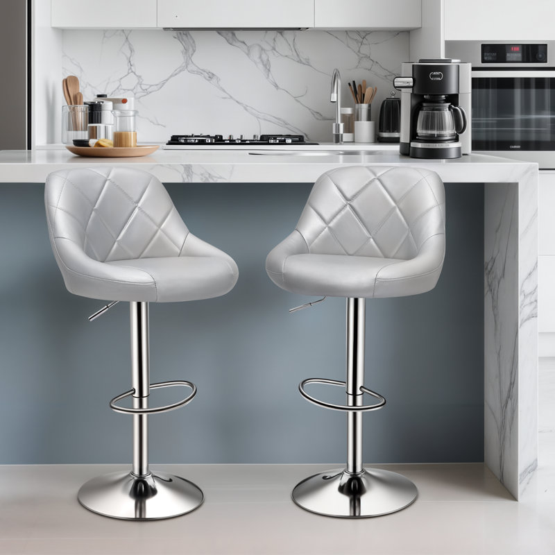 Counter Height Bar Stools Height Adjustable Swivel Bartools Kitchen Counter Stools Dining Chairs, Sliver, 2
