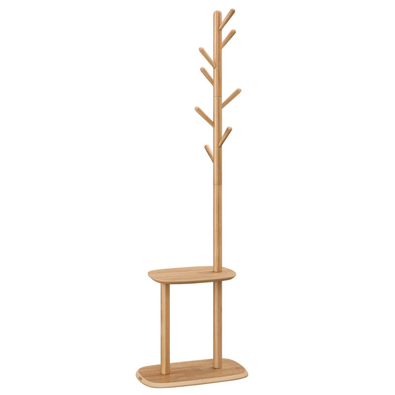 Free Standing Coat Stand, Hall Coat Tree With 8 Hooks And Storage Shelf, 67.2 Inch Tall, For Coats, Hats, Bags, For Entryway, Hallway, Bedroom, Natural Beige