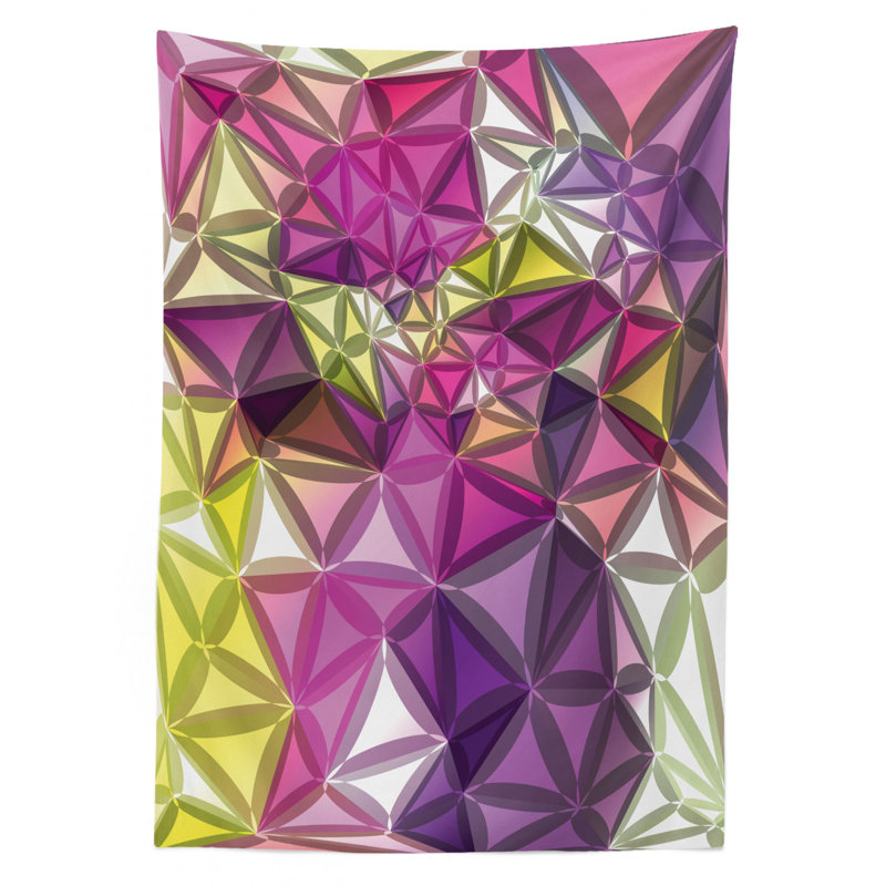 Ambesonne Diamond Tablecloth, Abstract Ornate Gradient Different Size Diamond Motifs Futuristic Effects Print, Rectangular Table Cover For Dining Room Kitchen Decor, 52" X 70", Purple Yellow