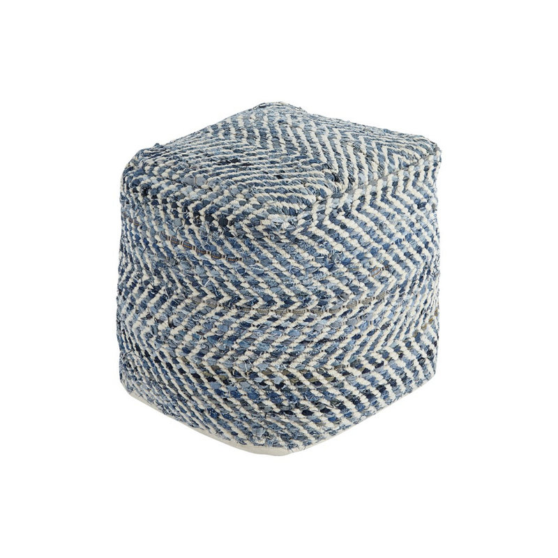 Contemporary Blue Denim Woven Pouf Ottoman 18"