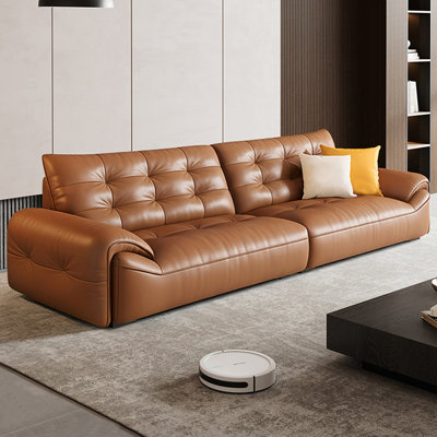Orange Genuine Leather Modular Sofa cushion couch