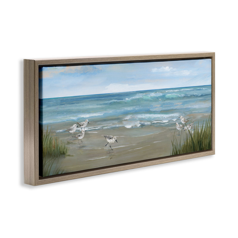 Vue du bécasseau depuis le cadre flottant de la plage, design par Nan, H 11 po x l 25 po, Cadre flottant orme Montalcino