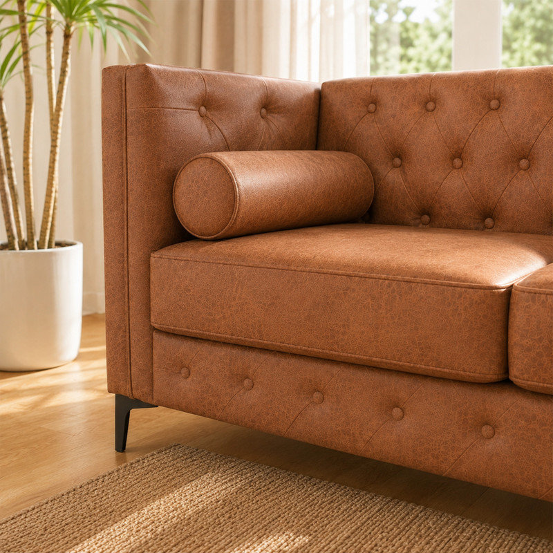 Canapé 78,5 po en similicuir Chesterfield, Brun