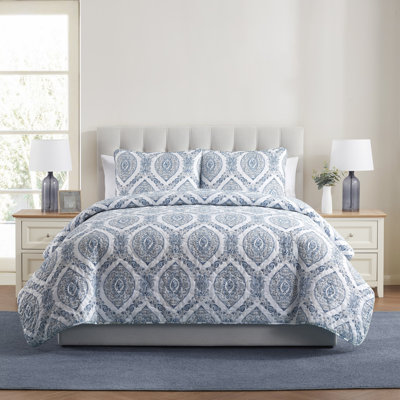 Sea Damask Polyester Quilt Set