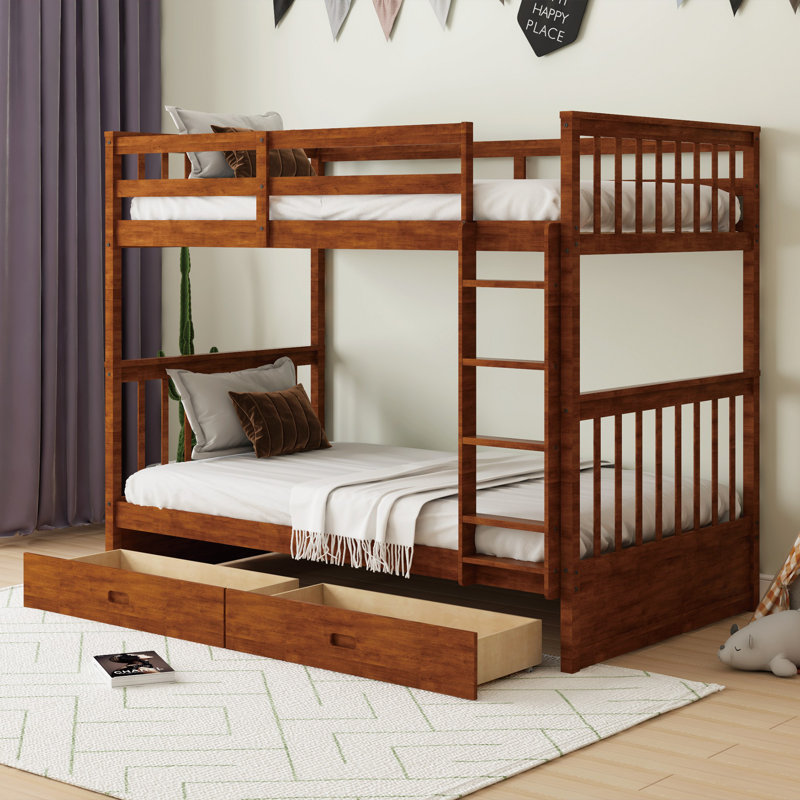 Eskill Kids Twin Over Twin Bunk Bed, Walnut