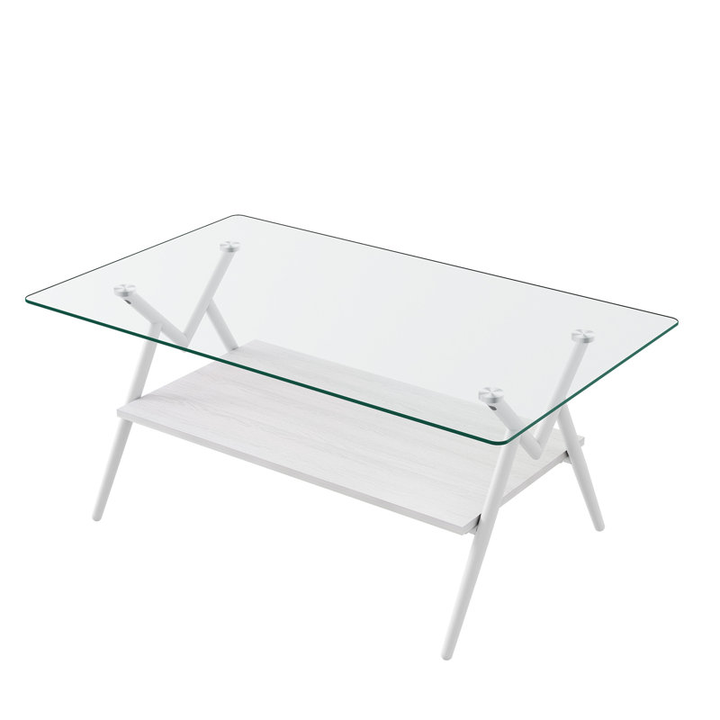 Ensemble de 3 tables basses et tables de bout, table en verre trempé avec panneau de fibres à densité moyenne, tables modernes pour le salon, verre transparent