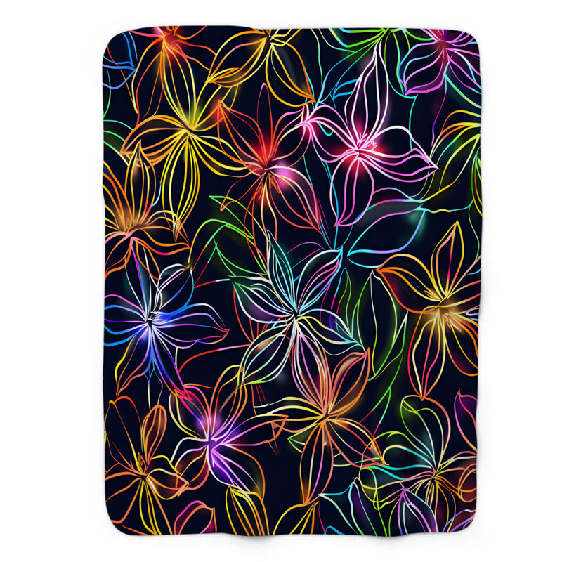 Couverture en sherpa de qualité supérieure Neon Floral Groove - 1 pièce, Grand lit