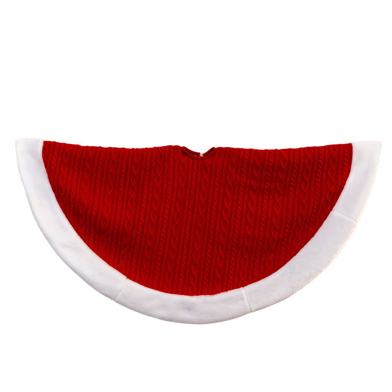 Jupe de sapin Kurt Adler 48 po en tricot torsadé rouge avec bordure en fausse fourrure blanche