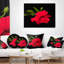 Hibiscus rouge vif sur fond noir - imprimé floral