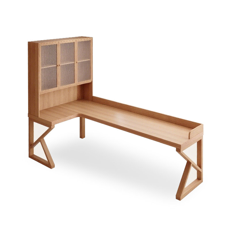 Bureau en L Burlywood avec verre en L et bois massif, H 70,87 po x l 70,87 po x P 39,37 po, Retour à gauche