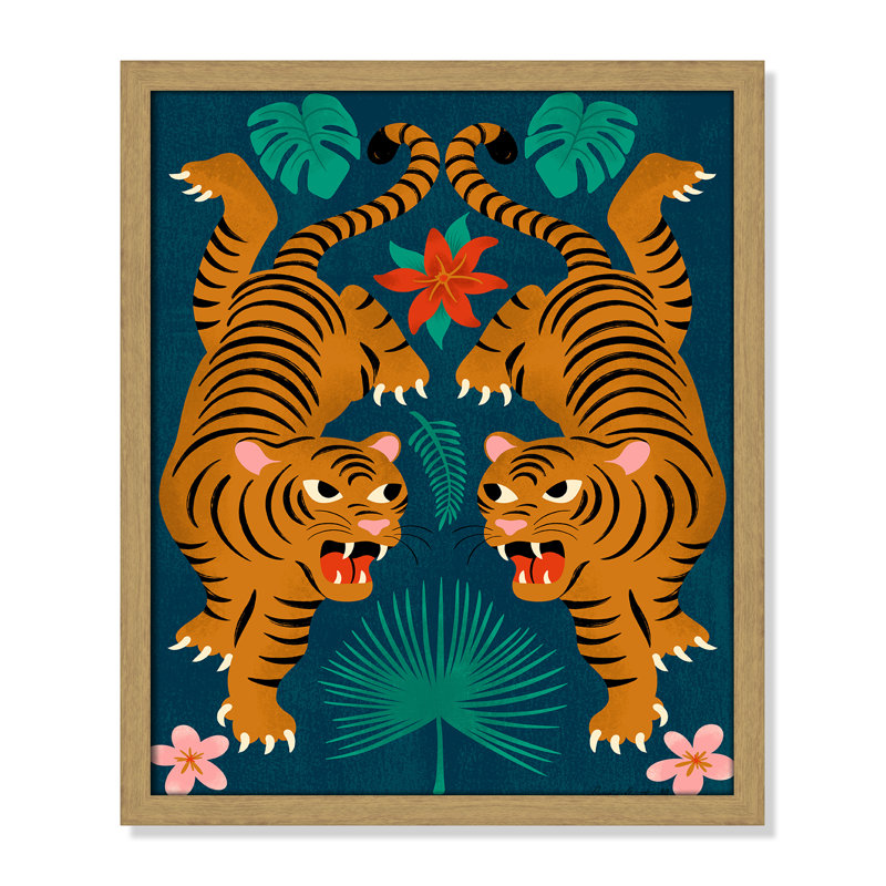 «Jungle Tigers Print» par Cantwell, Grain de bois naturel, 16'' W x 19'' H, Framed Print