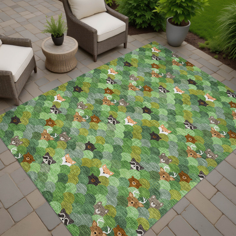 Machine Washable Indoor/Outdoor Chantille ACN2582 Kids Rug, 5' x 7'6", Green