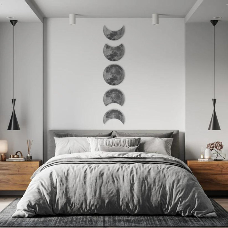 Décoration murale phases de lune | Décoration murale de chambre à coucher | Cycle lunaire, ensemble de 5 | Ensemble d'art mural Crescent Moon | Décor lunaire