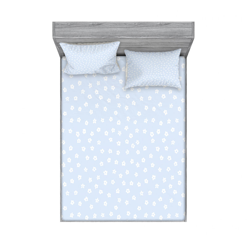 Microfiber Sheet Set, Queen Sheet Set with Fitted Sheet, Light Blue/White, Floral