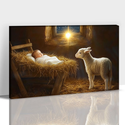 Reproduction d'art sur toile, crèche de la Nativité, naissance de Jésus dans une image sacrée, œuvre d'art chrétienne, peinture spirituelle d'agneau, affiche encadrée pour salon, décoration intérieure