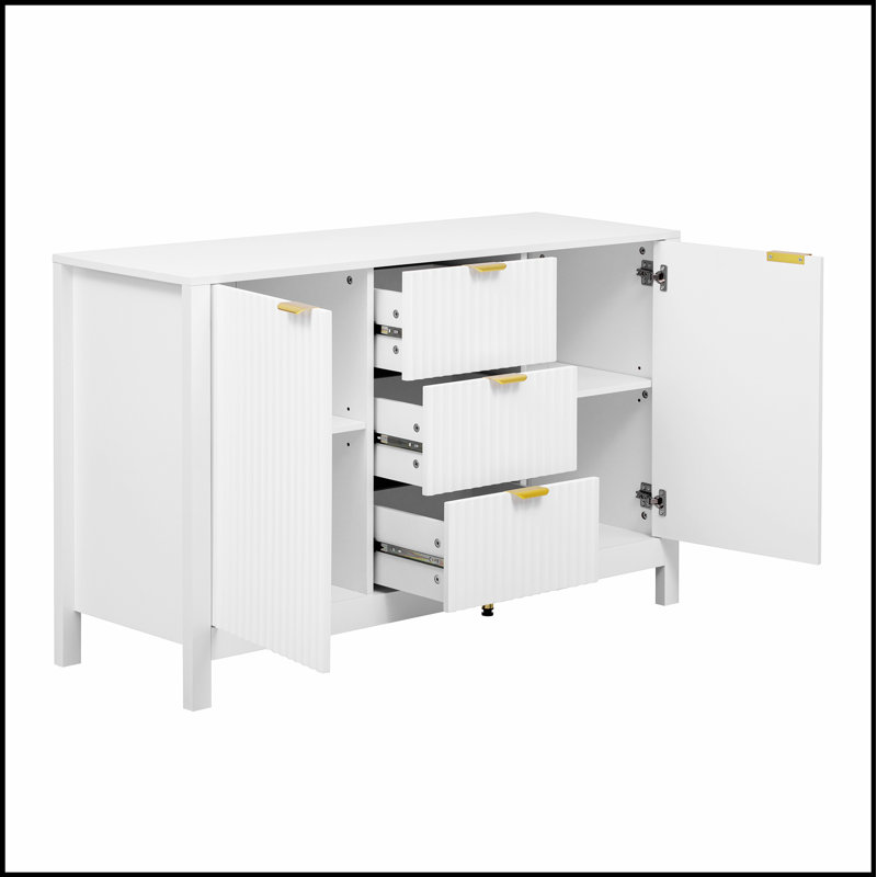 Buffet Wave-Design avec 3 tablettes réglables, 3 tiroirs et portes à fermeture douce pour des solutions de rangement modernes