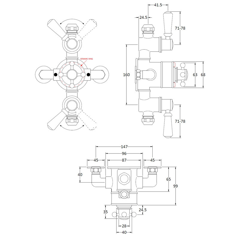 Triple Exposed Thermostatic Shower Valve