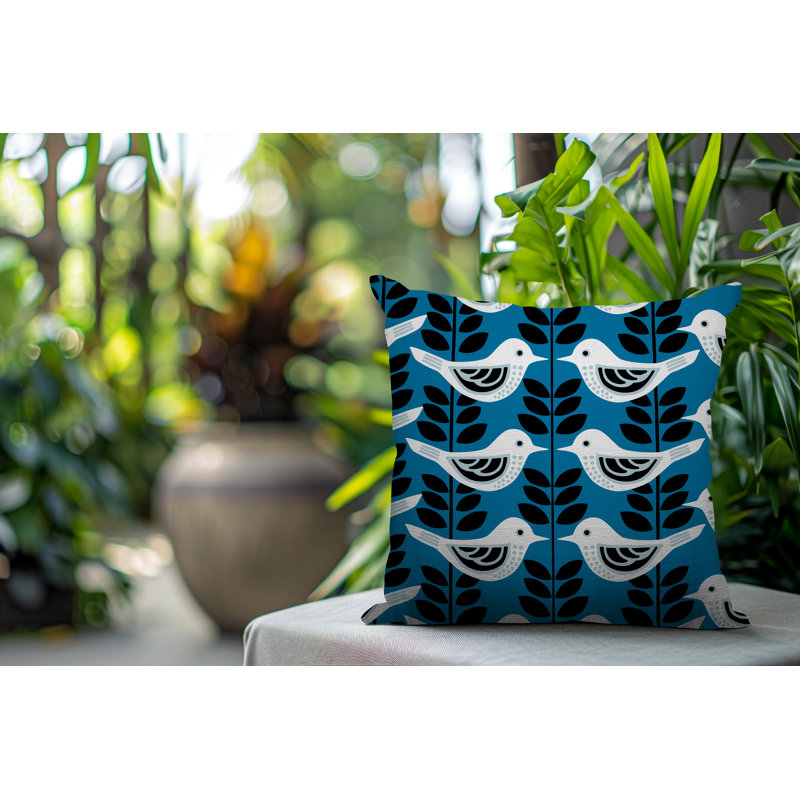 Oreiller carré réversible intérieur / extérieur Amiri Bird, Carré 17 po, Turquoise