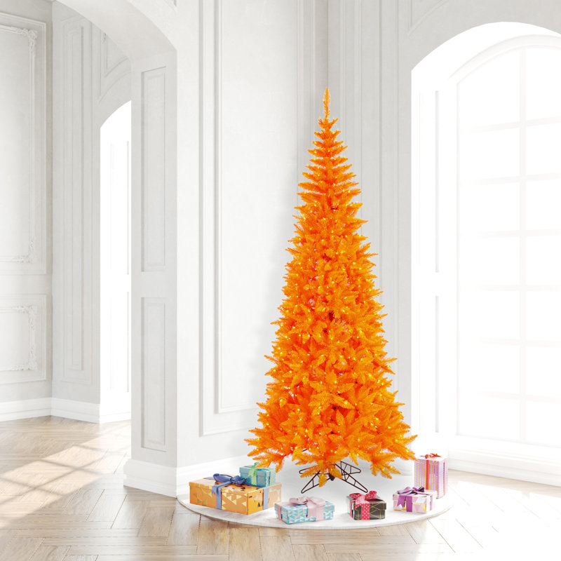 Sapin de Noël artificiel orange, H 7,5 pi x P 3,33 pi, Non pré-éclairé