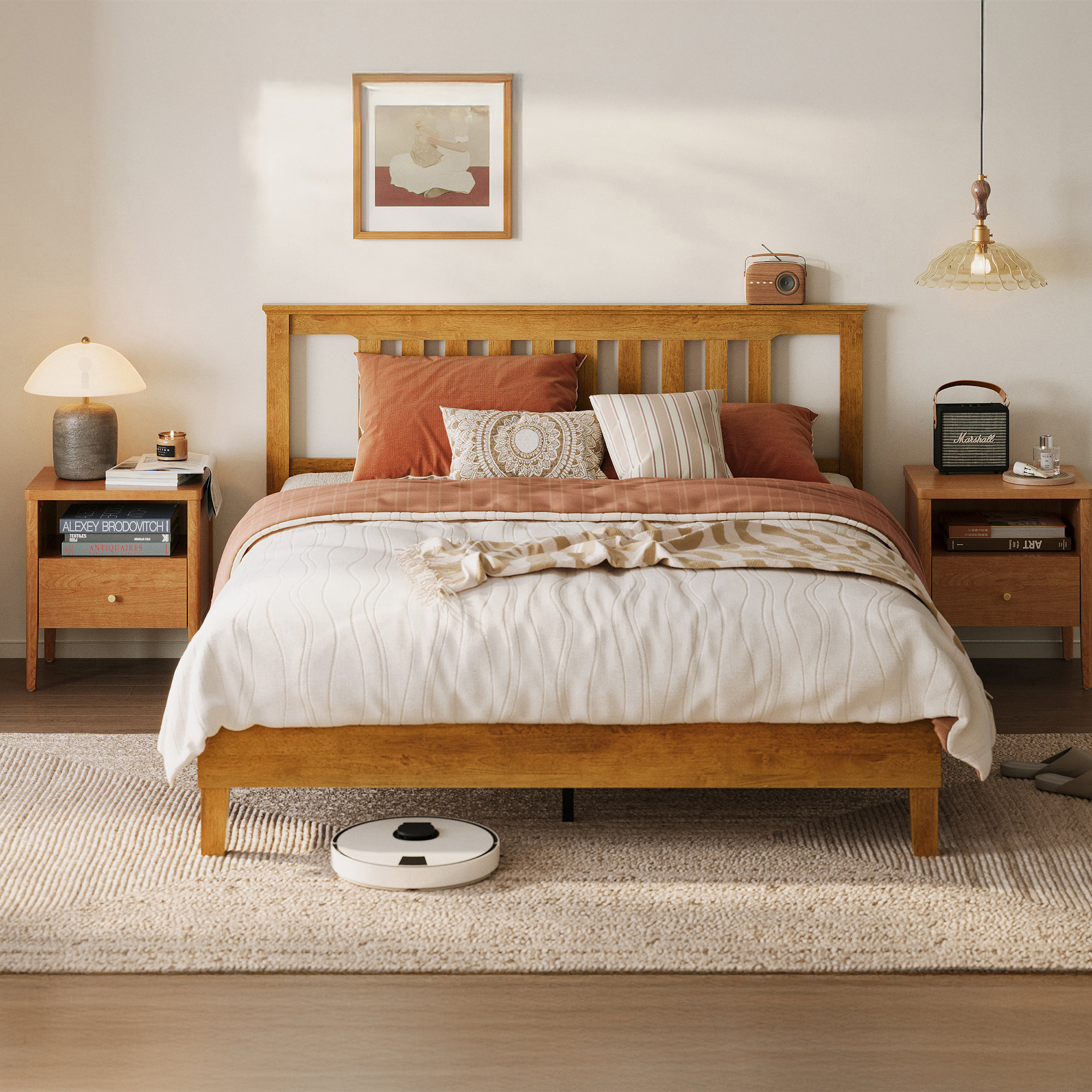 Solid Wood Slat Bed Winston Porter Color: Rustic Pine Size: Queen, image size:2000x2000