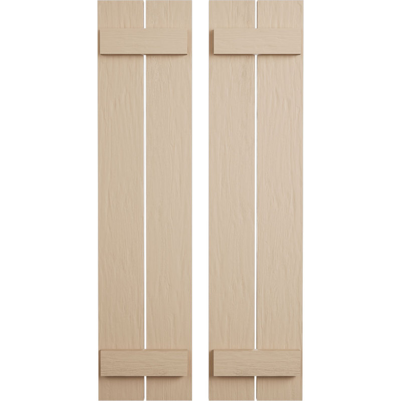Volets en faux bois rustique à deux planches espacées (par paire), Texture sciée brute / brun clair apprêté, 11"