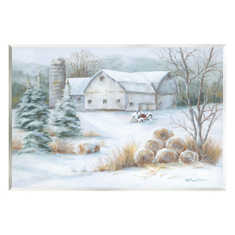 «Niveous Country Barn Snow Scene» par Pam Britton - peinture sans cadre sur panneau de fibres à densité moyenne