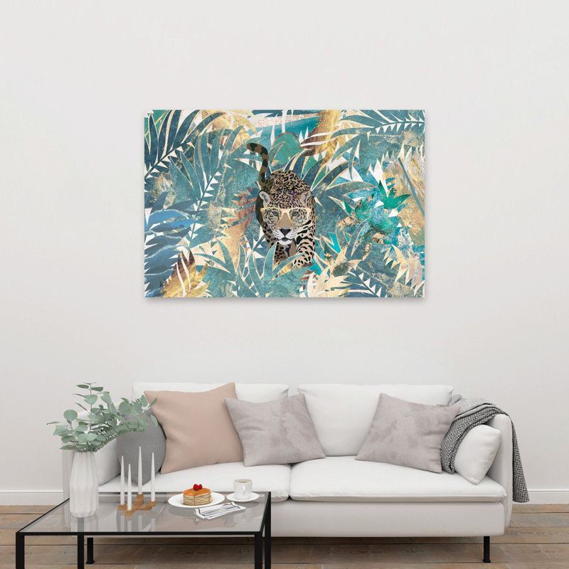 Stylish Leopard Jungle Abstract Palm Animal Forest Wall Art Print 1 Piece Wrapped Canvas Wall Art, 101.6cm H x 152.4cm W