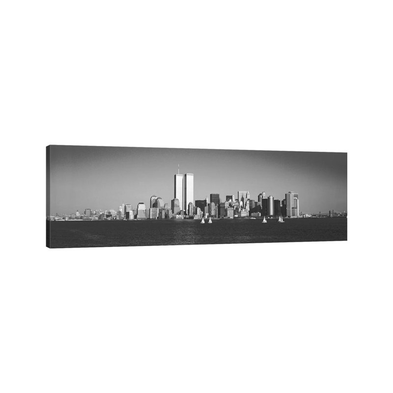 New York Skyline Cityscape (Black And White) - Wrapped Canvas Panoramic Print
