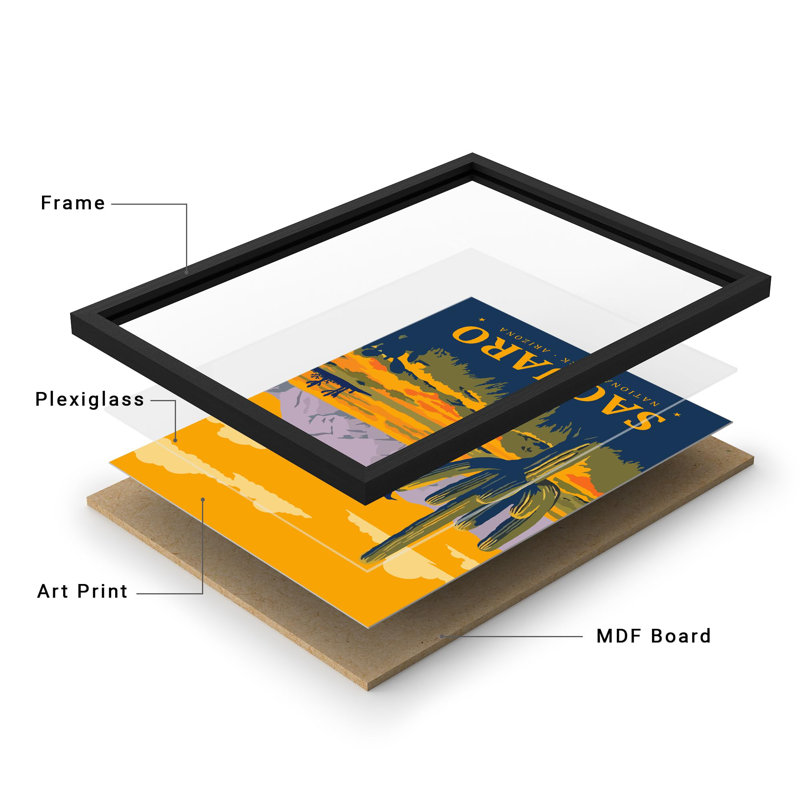Saguaro et parc national de Yosemite, affiche, illustrations de style rétro, décoration murale, Noir, H 14 po x l 11 po