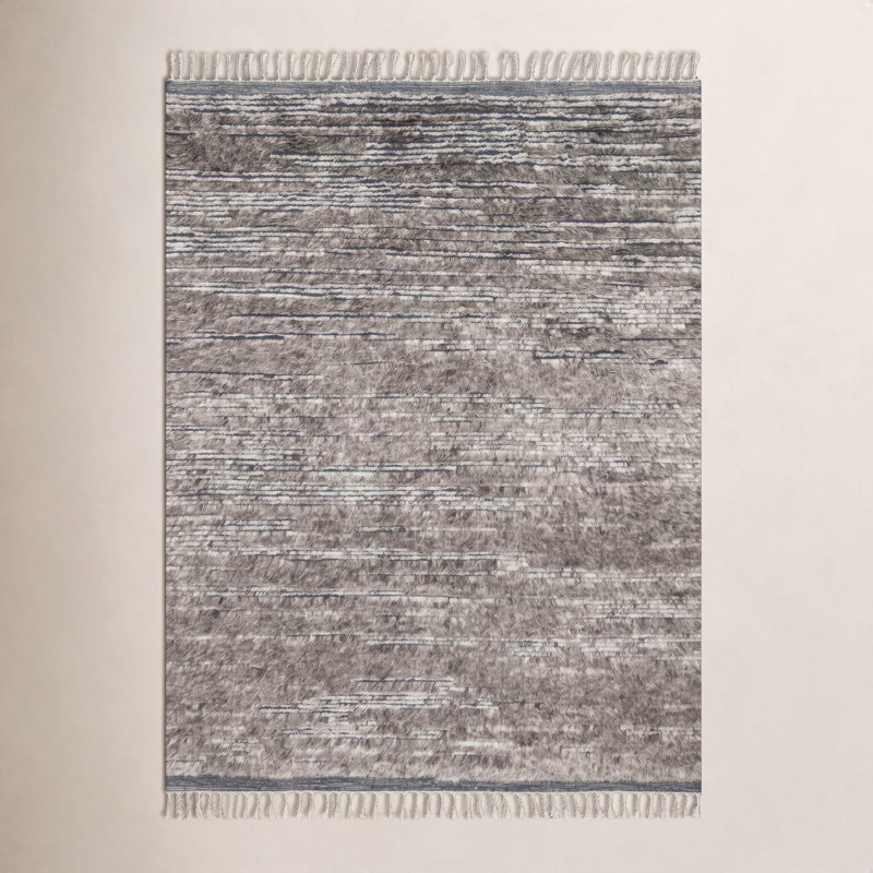Tapis gris noué à la main Benjamin, Rectangle 8 pi 6 po x 11 pi 6 po