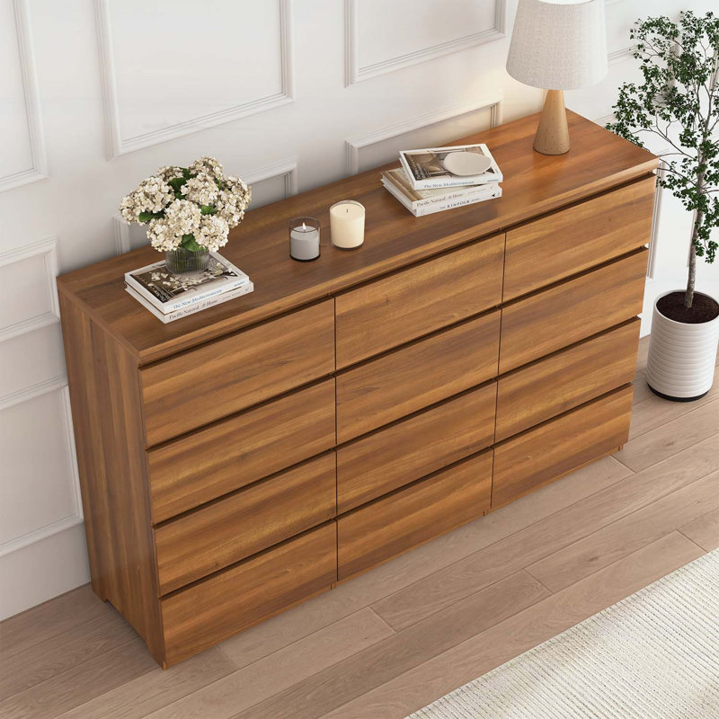 12-Drawer Modern Wood Storage Cabinet, Walnut