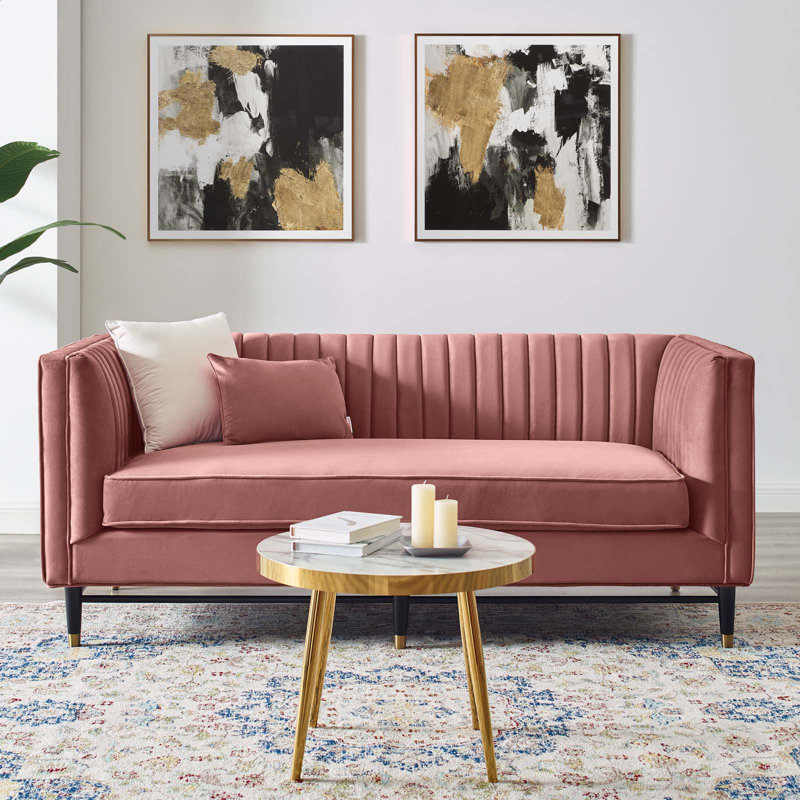 Devote Channel Tufted Performance Velvet Loveseat, Dusty Rose Velvet